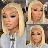 Blonde Human Hair Bob Wig – premium 100% natural human hair, silky texture, soft, sleek, and stylish blonde bob.